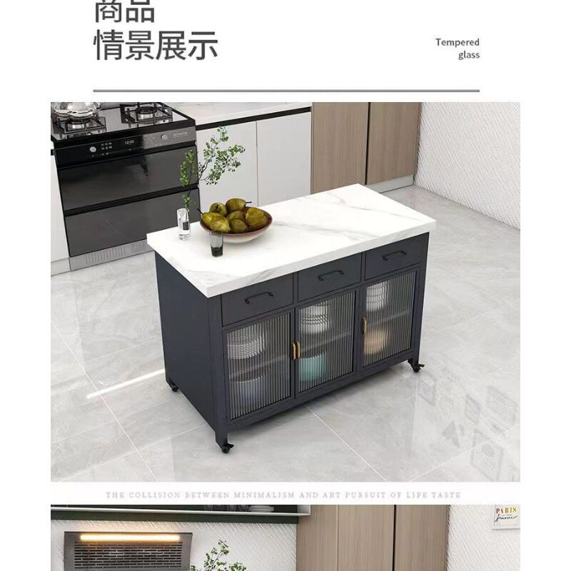 中岛台餐桌一体可移动家用大理石餐边柜轻奢开放式厨房中岛台高端图片