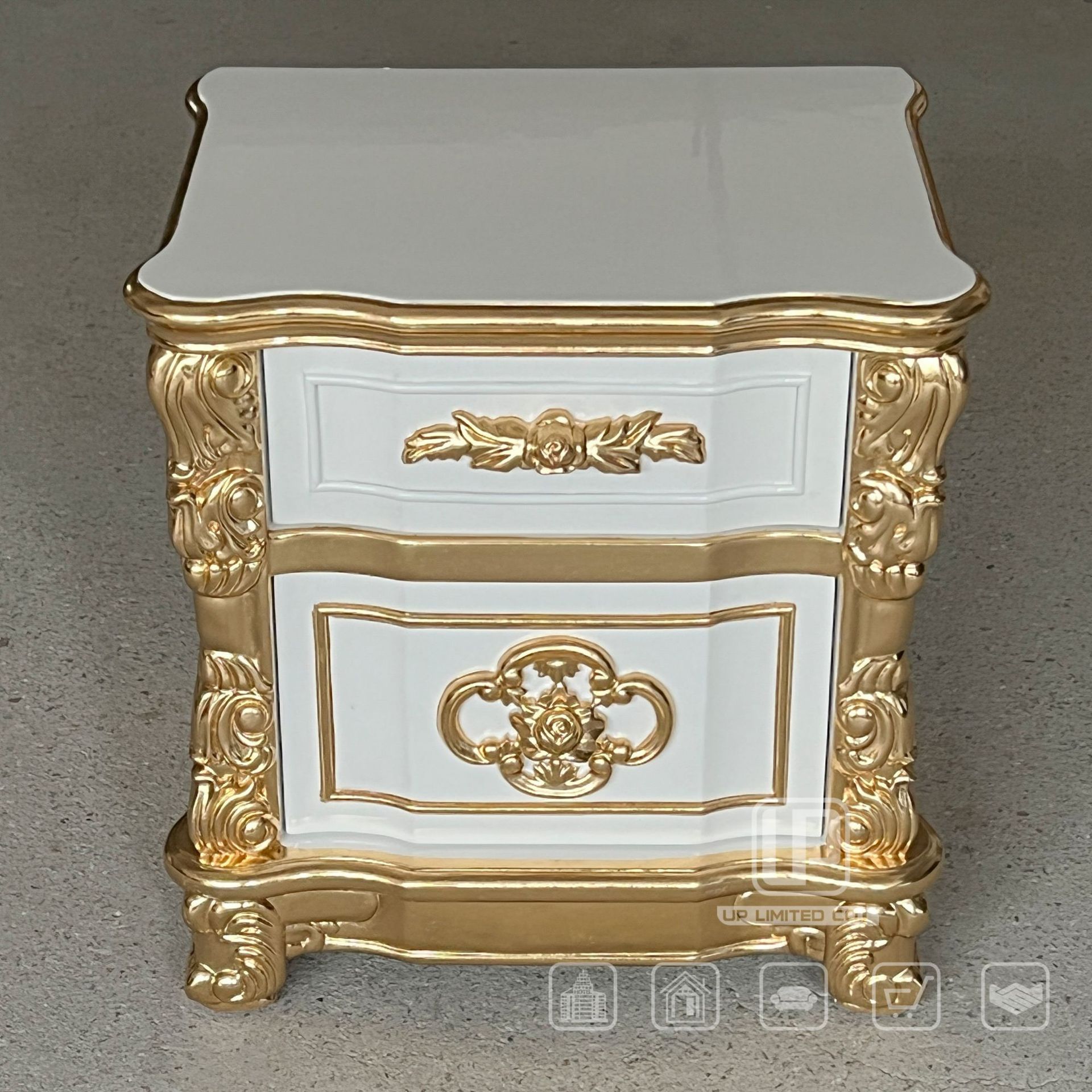 欧式实木雕刻手工雕花金箔白色环保床头柜现代轻奢卧室实木床头柜