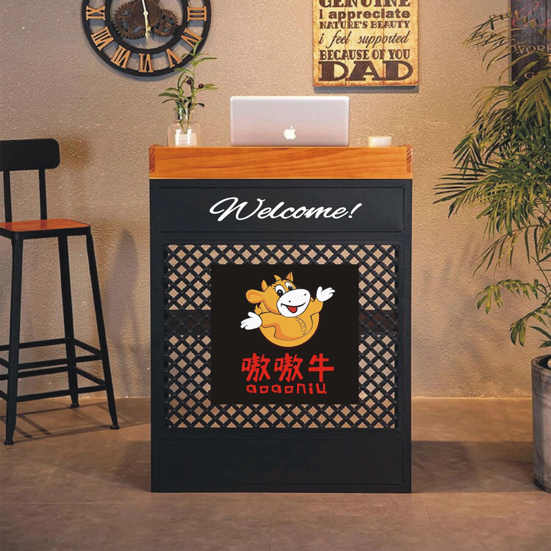 复古铁艺工业风餐厅迎宾台小型收银台演讲台酒店烤鱼火锅店接待台