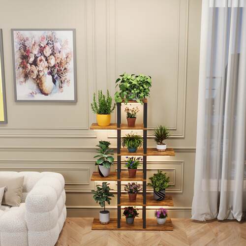 欧式LED带灯花架跨境置物架绿植花盆架展示客厅办公室室内落地式