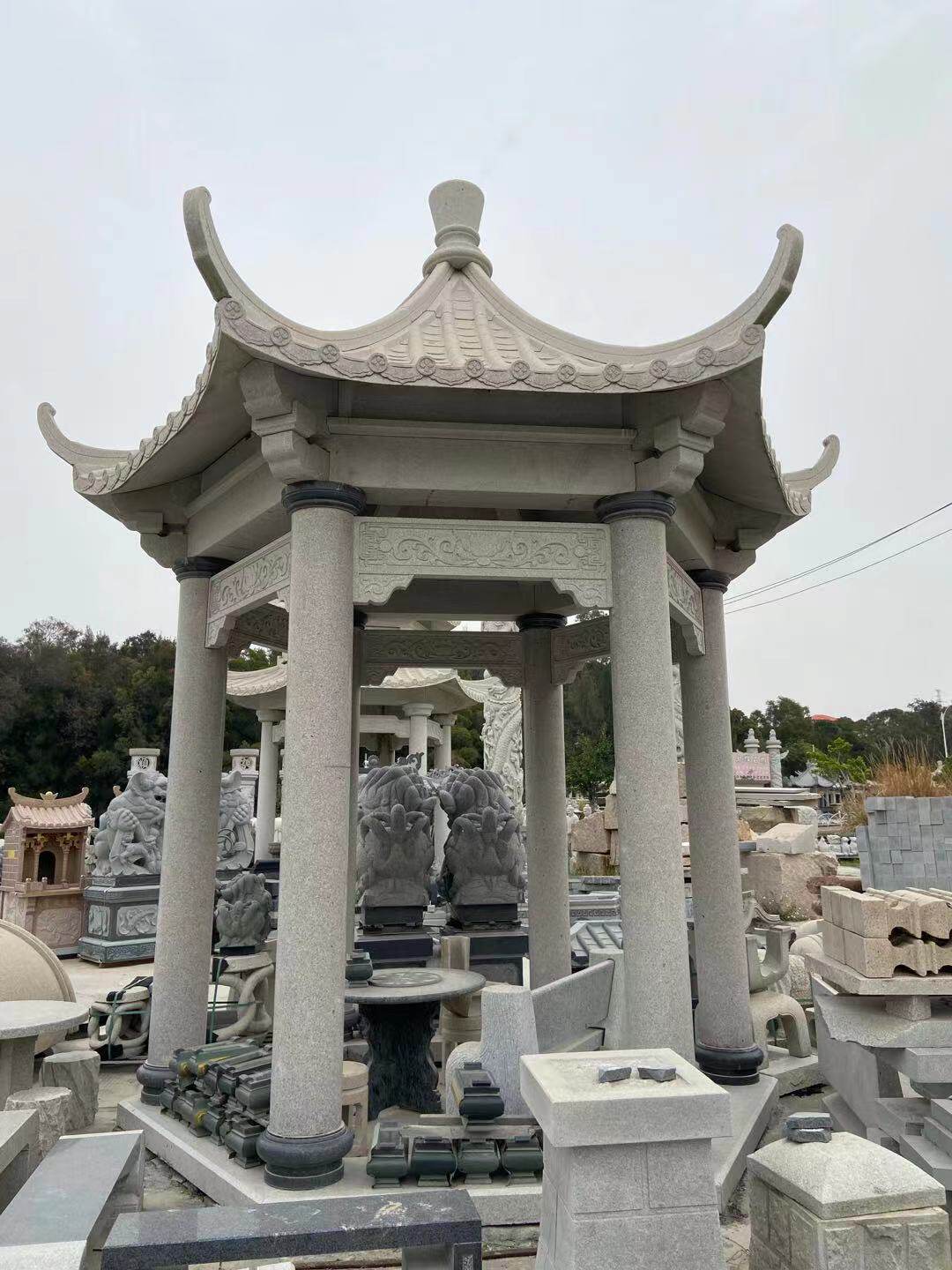 石雕凉亭花岗岩亭子六角仿古户外园林欧式石亭子四角亭双层可来图