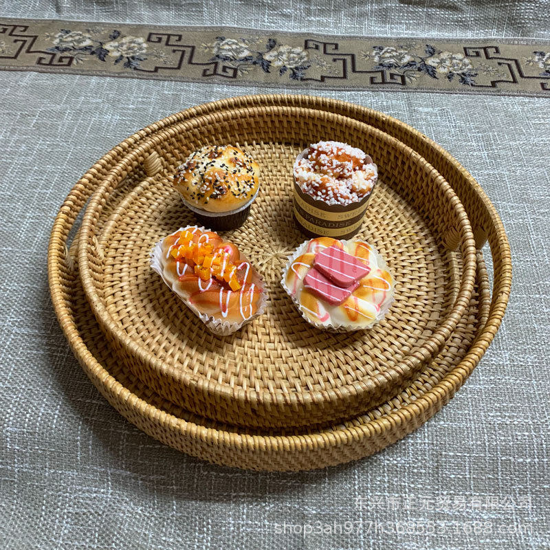 越南藤编果盘面包收纳篮家用餐具茶几整理篮圆形茶托盘收纳筐,电子元器件市场,电线扎带/束线带,淘宝优惠券,粉丝福利购,淘宝优惠卷