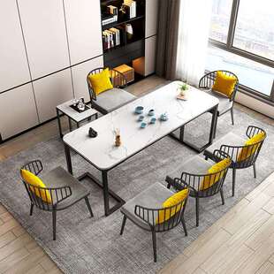 小户型阳台茶桌椅组合简约现代铁艺泡茶桌家用长方形休闲会客茶台