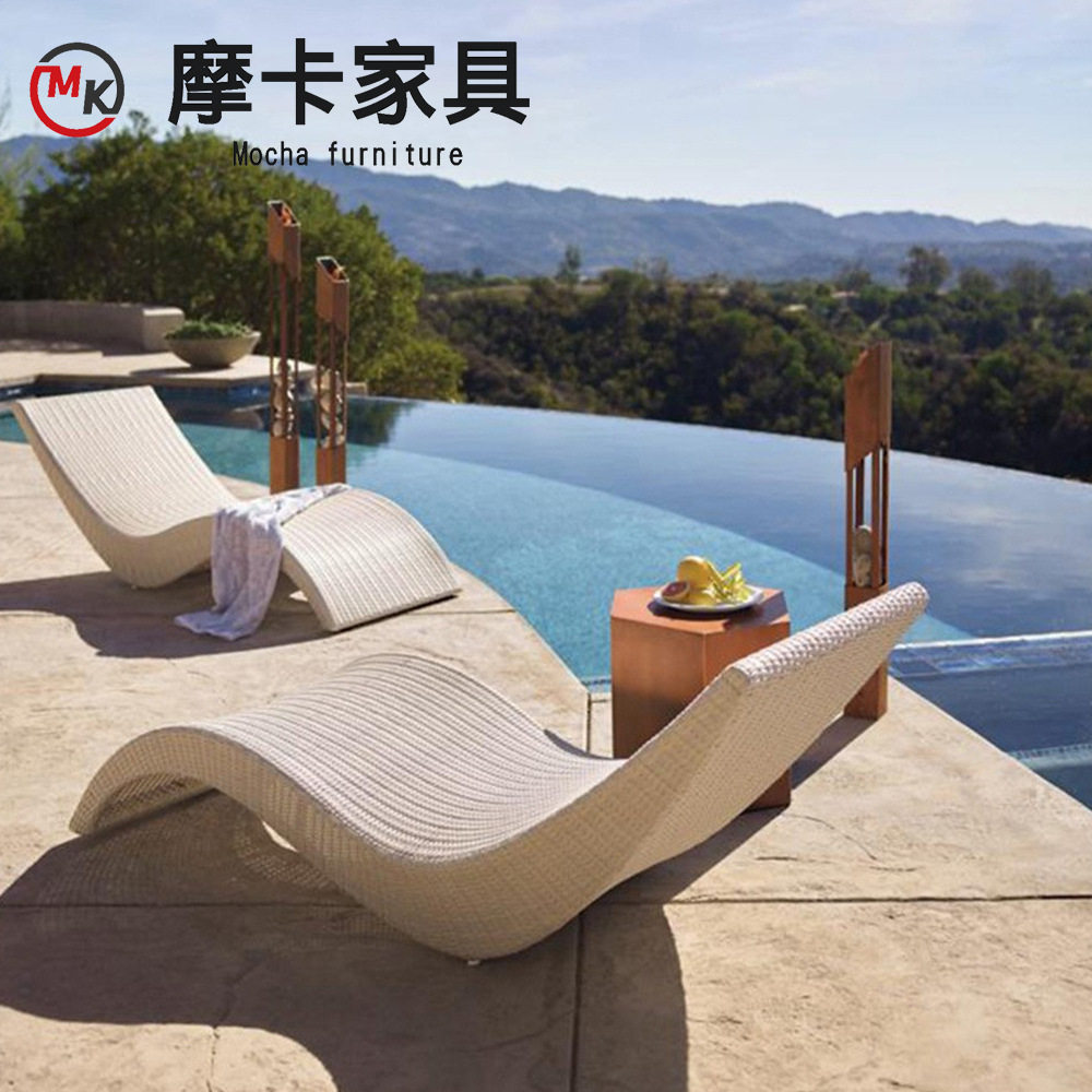户外藤椅藤编午睡单人沙滩泳池阳台家用防水防晒带伞休闲藤编躺椅
