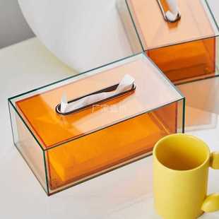 创意透明亚克力纸巾盒客厅抽纸盒架简约轻奢风茶几餐巾收纳盒现代