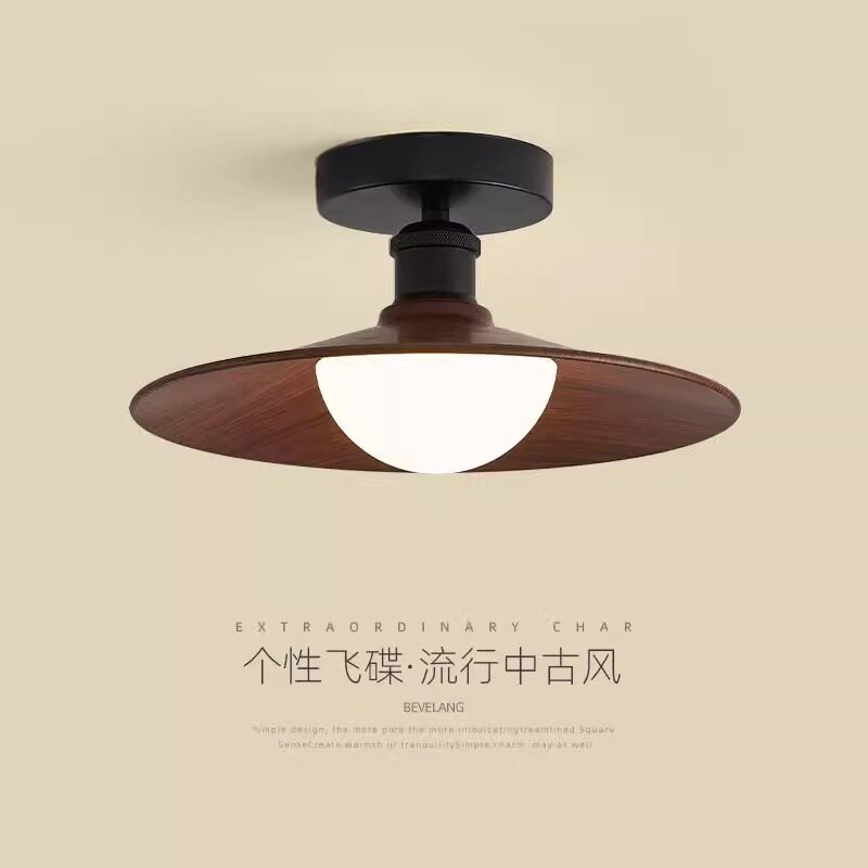 中古风过道灯2025年新款复古胡桃色飞碟走廊灯日式简约阳台吸顶灯