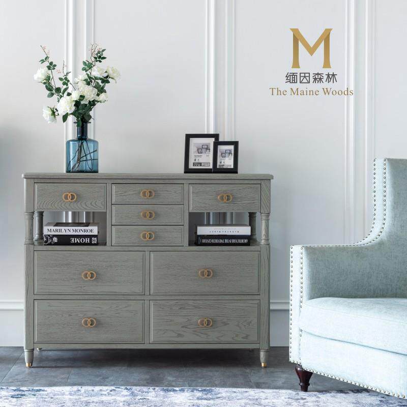 美式实木九斗柜轻奢柜子收纳柜高级灰卧室储物柜玄关柜九抽屉边柜