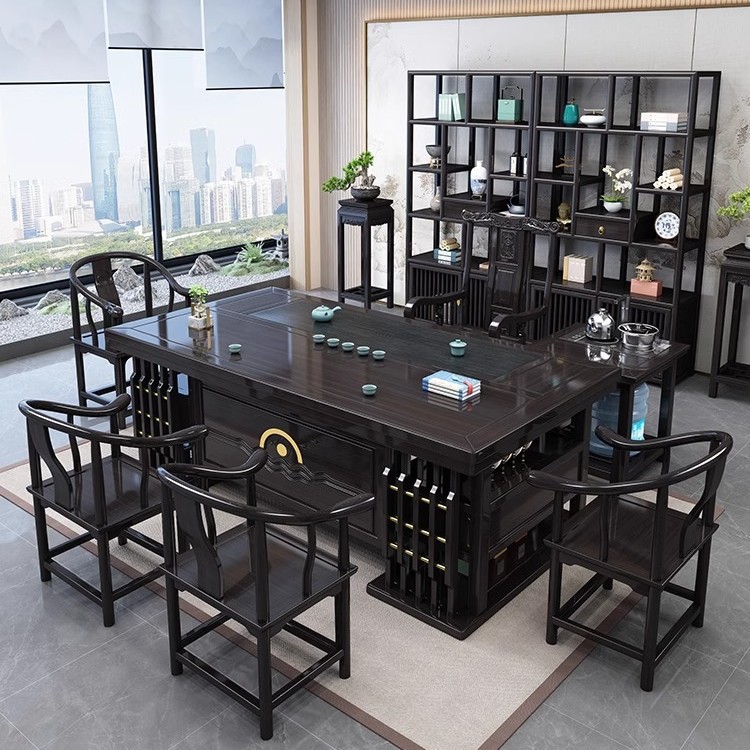 新中式茶桌椅组合实木茶台办公室茶几茶具套装一体家用功夫泡茶桌