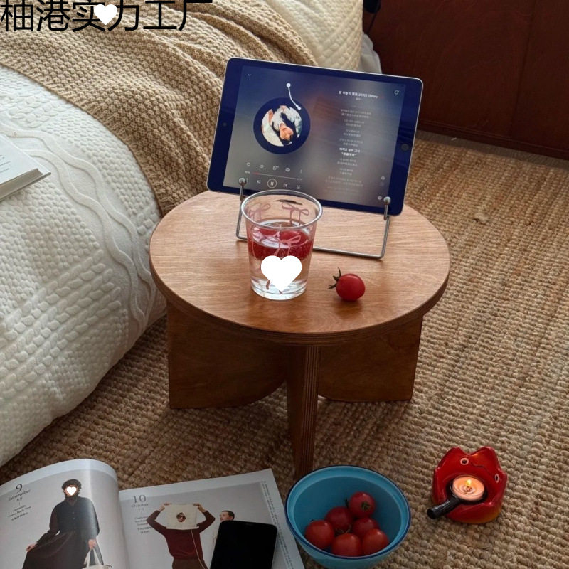 海洋板小圆桌木质点心矮桌子飘窗桌手工桌落地学习桌韩系茶几摆件