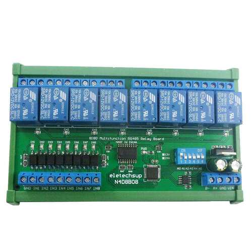 8输入8输出RS485继电器ModbusRTU协议DIN35轨道外壳PLC扩展板