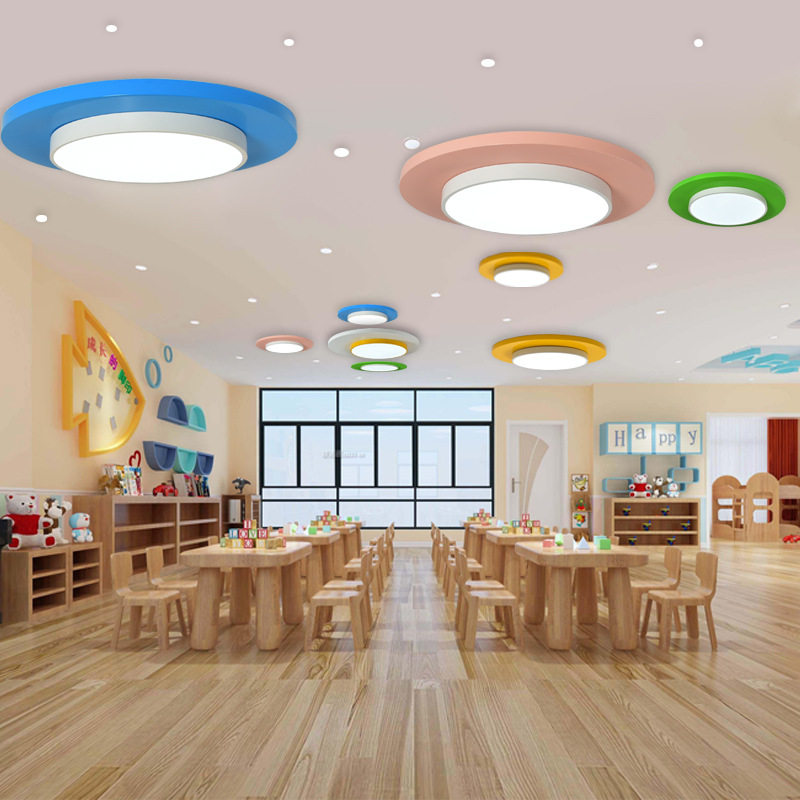 幼儿园彩色吸顶灯教室儿童乐园大厅艺术造型走廊灯具圆形吊灯创意