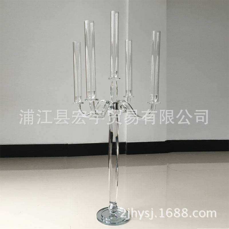 厂家直销水晶烛台透明欧式烛台防风5头婚庆道具家居软装酒店装饰