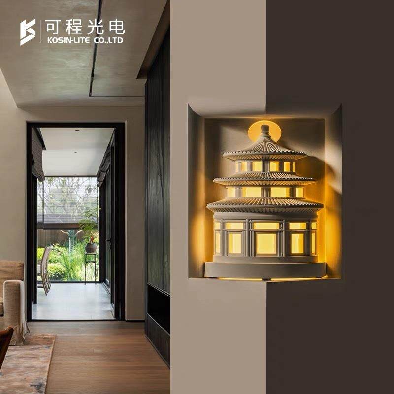 中式石膏灯嵌入式转角灯天坛古建筑设计师内嵌壁灯装饰氛围感应灯