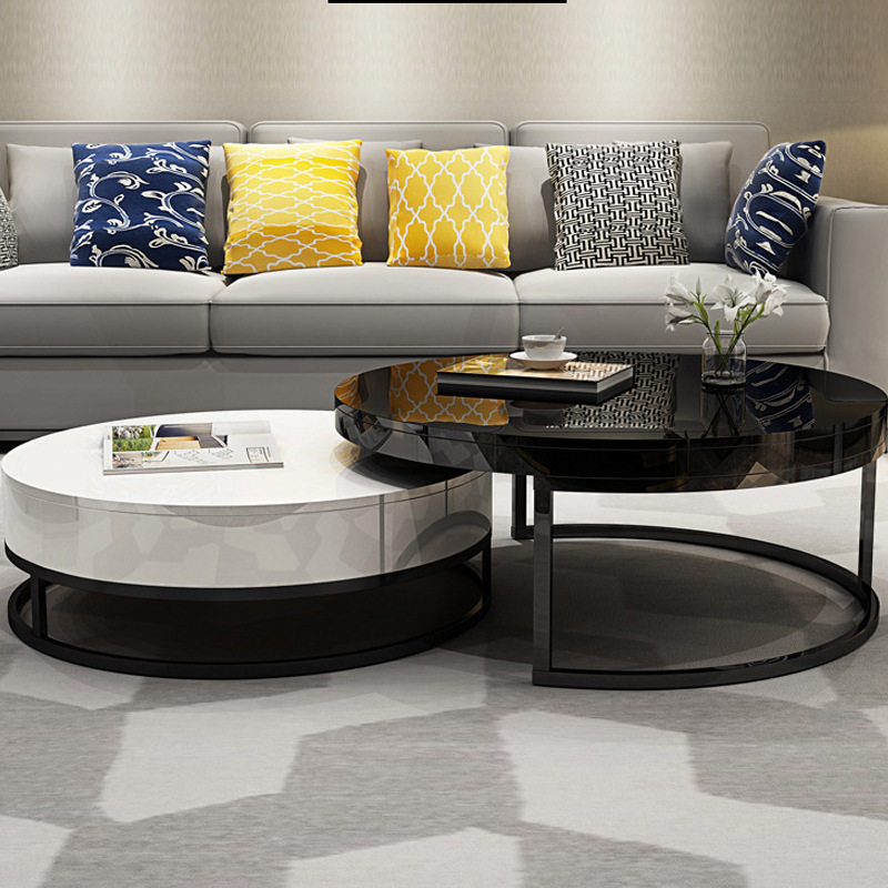 班捷现代简约创意时尚个性黑白圆形北欧小户型茶几桌子客厅家具