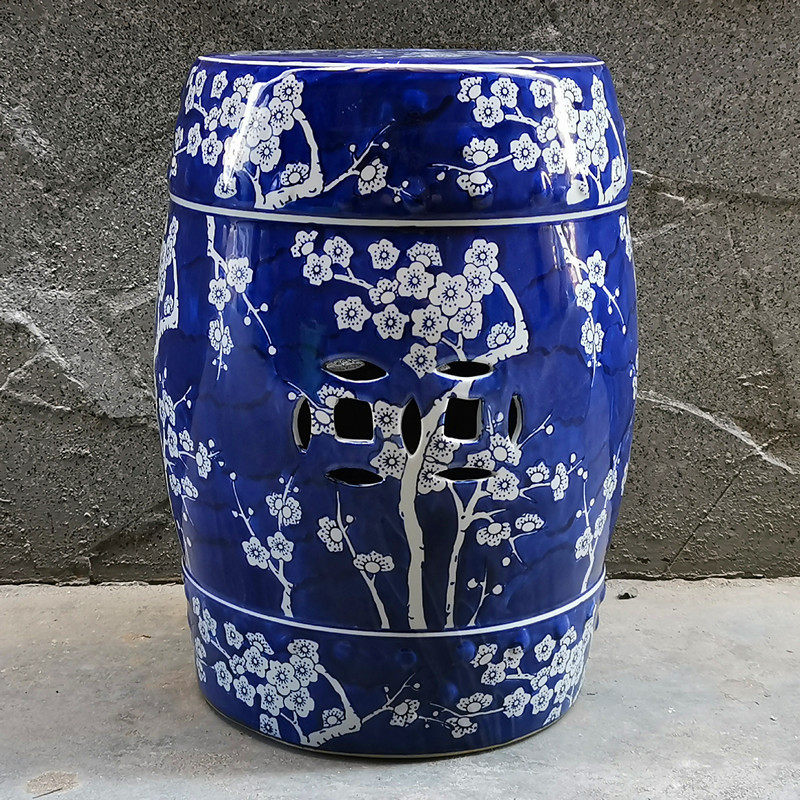 陶瓷手绘青花瓷换鞋凳鼓凳梳妆凳子新中式仿古鼓墩坐墩矮凳圆凳L1