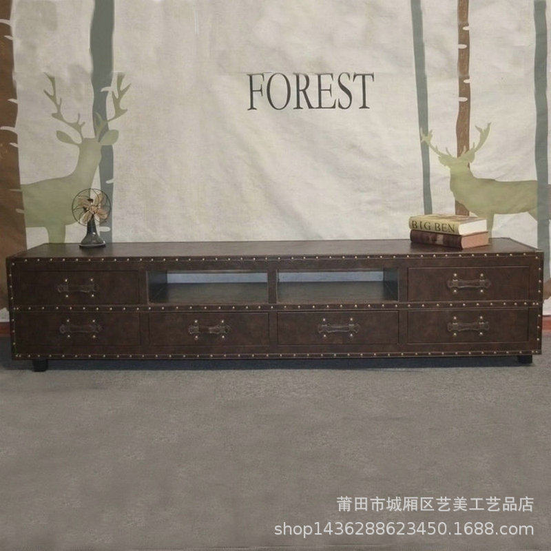 美式乡村简易茶几电视柜组合简约现代客厅田园做旧家用复古电视柜