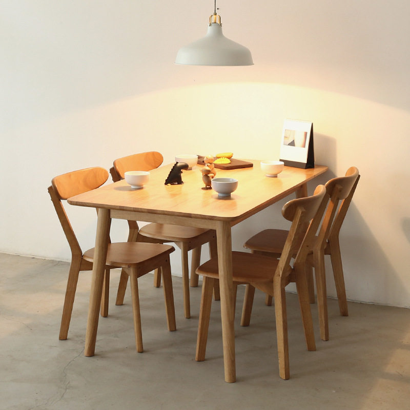 北欧橡木餐桌椅组合 简约小户型全实木饭桌一桌四椅家用餐桌家具