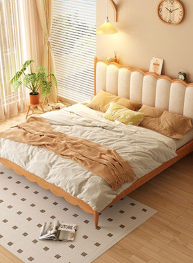 北欧全实木樱桃木靠背床小户型家具现代简约型日式轻奢型双人大床