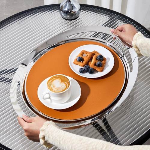 欧式轻奢不锈钢镜面高档托盘水果盘香槟置物托盘下午茶点心托盘