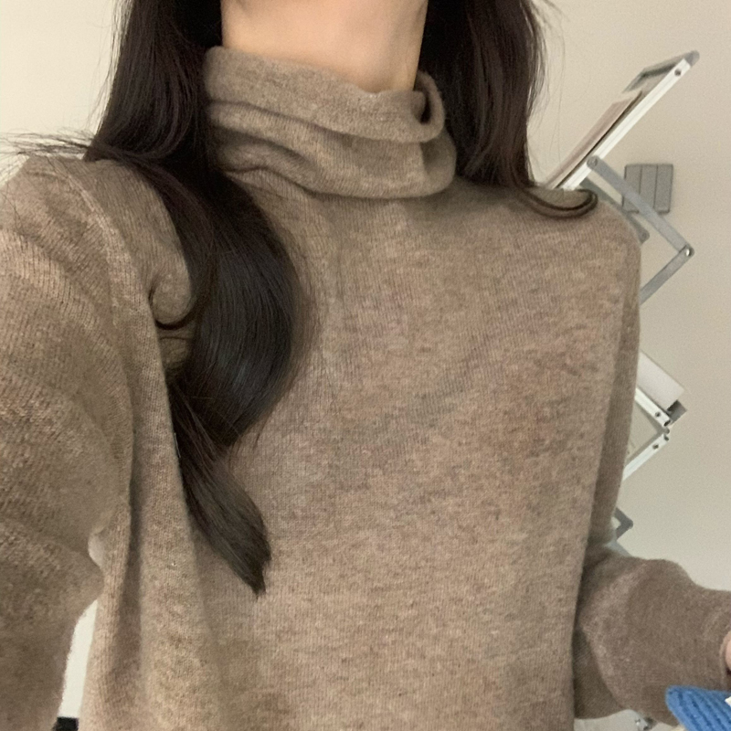 100%纯羊毛堆堆领针织衫显瘦毛衣