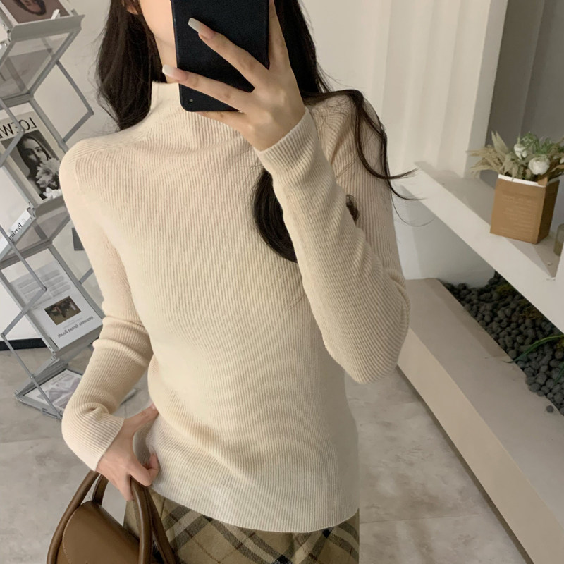 100%纯羊毛半高领山羊绒打底衫女