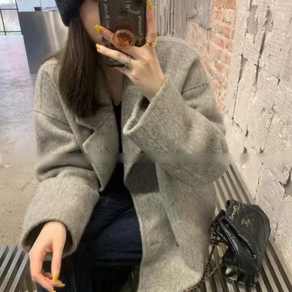 秋冬羊绒双面羊绒大衣女中长款加厚宽松小个子韩版廓形羊毛呢外套