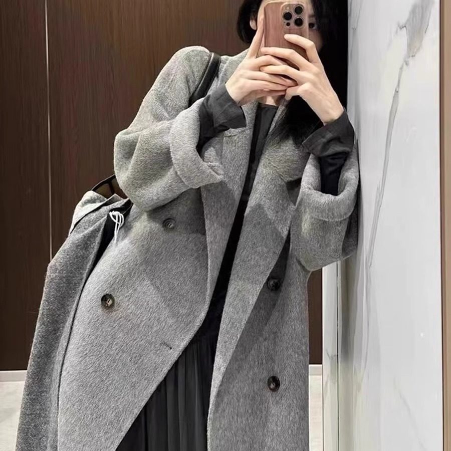燕麦色双面羊绒大衣女2025新款秋冬高级感加厚赫本风羊毛毛呢外套