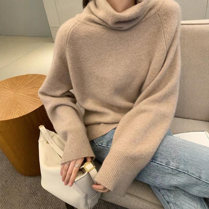 100%纯羊毛高领慵懒宽松针织衫