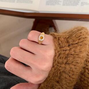 屈臣氏甄选拉丝工艺虎眼石尾戒纯银S925金色戒指招财小指女超小特