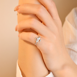 屈臣氏甄选轻奢高级感鸢尾花戒指小众中古纯银尾戒小指女小拇指小