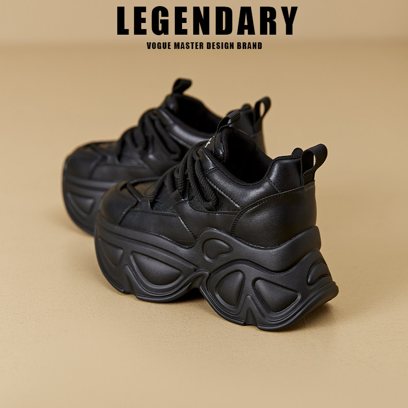 9cm黑色老爹鞋女春秋2025新款百搭休闲女鞋小个子增高厚底运动鞋