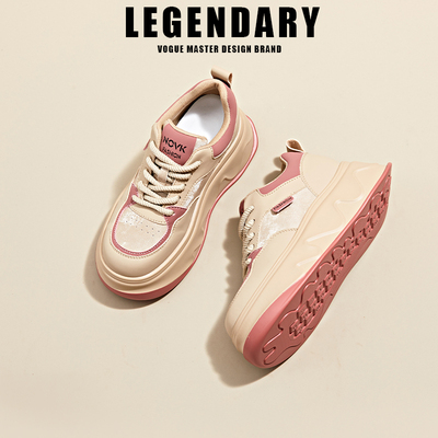 传蕲真皮小白鞋女厚底增高板鞋