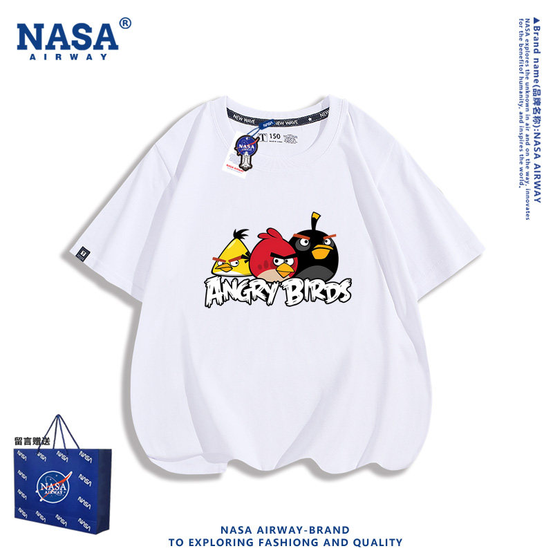 NASA AW愤怒的小鸟卡通动漫周边男女纯棉短袖T恤夏季半袖上衣服潮