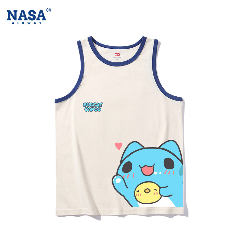 NASA联名猫猫虫咖波卡通图案印花儿童吊带男女纯棉背心无袖T恤夏