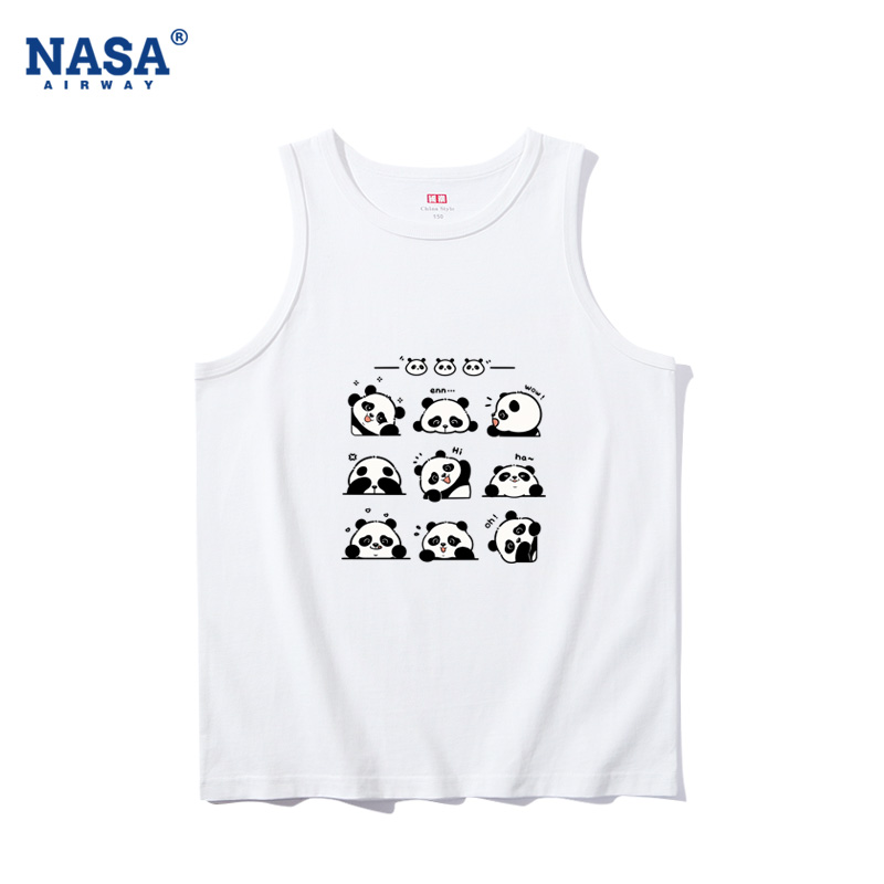NASA AW可爱大熊猫国潮卡通图案儿童吊带男女纯棉背心夏季无袖T恤