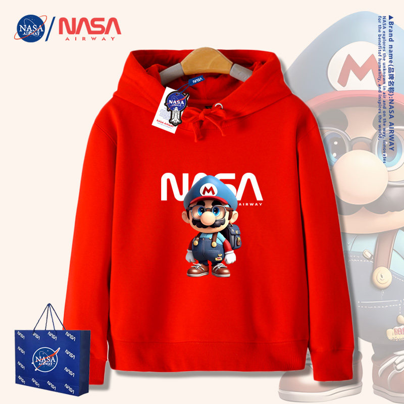NASA联名超级马里奥中大童装连帽卫衣男童女童春秋新款薄款上衣服