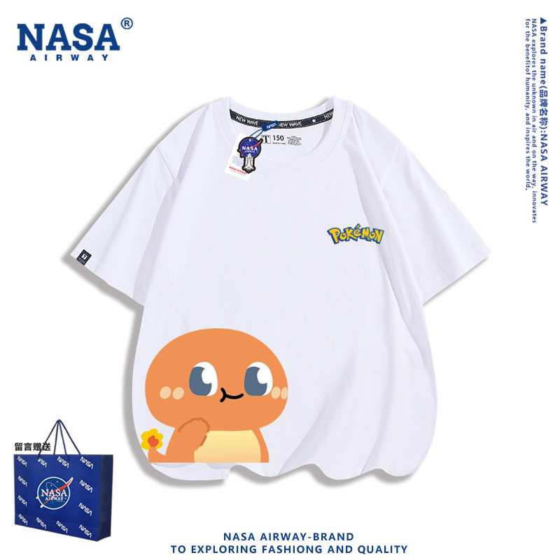 NASA联名精灵宝可梦皮卡丘耿鬼可达鸭儿童男女纯棉短袖T恤夏半袖
