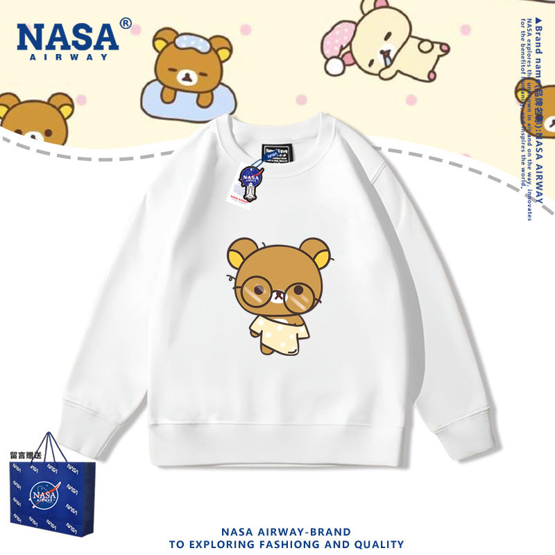 NASA联名轻松熊卡通图案周边儿童男女秋冬圆领卫衣加热长袖上衣潮
