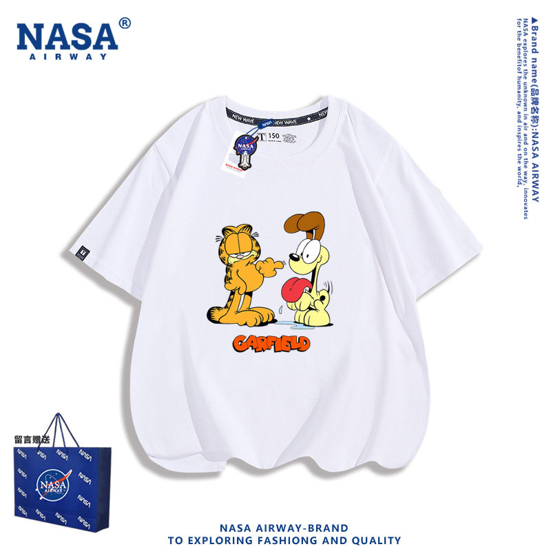 NASA联名加菲猫卡通图案动漫周边儿童男女纯棉短袖T恤半袖夏季上