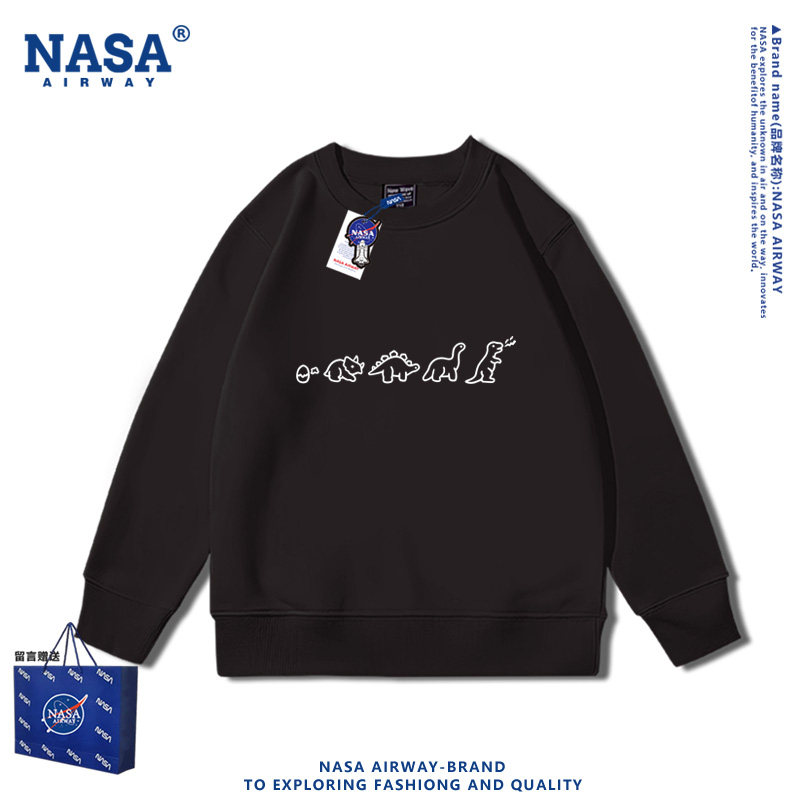 NASA联名可爱小恐龙卡通图案印花儿童男女圆领卫衣宽松长袖春秋款