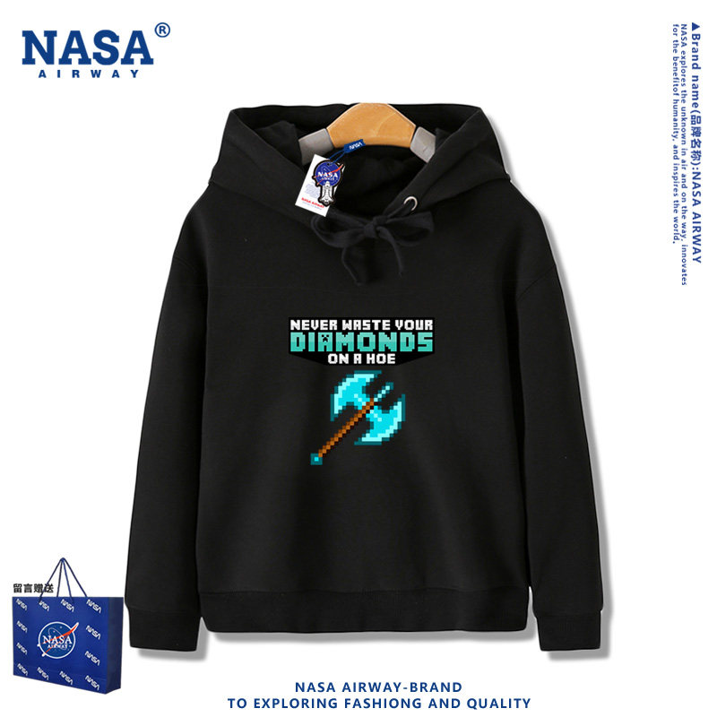 NASA联名我的世界苦力怕游戏周边儿童男女连帽卫衣秋冬加绒上衣服