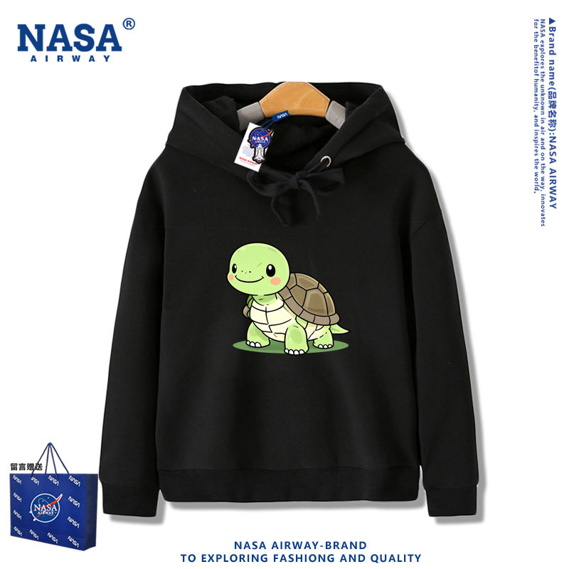 NASA联名卡通小乌龟图案儿童印花男女春秋连帽卫衣套头上衣服新款