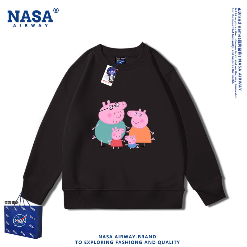 NASA联名小猪佩奇乔治周边卡通亲子装圆领卫衣男女秋冬加绒上衣服