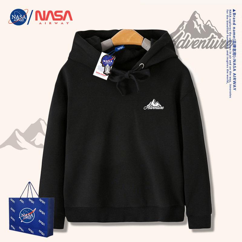 NASA潮牌美式复古简约山峰连帽卫衣男女孩中大童装春秋季薄款帽衫