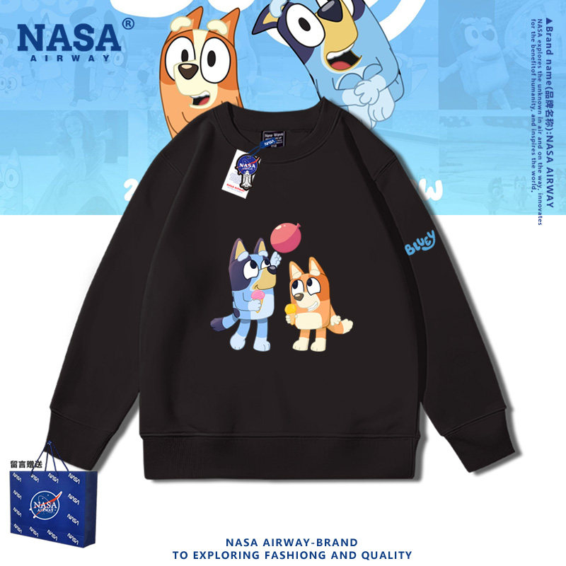 NASA联名布鲁伊一家卡通儿童图案亲子装男女纯棉短袖T恤半袖上衣