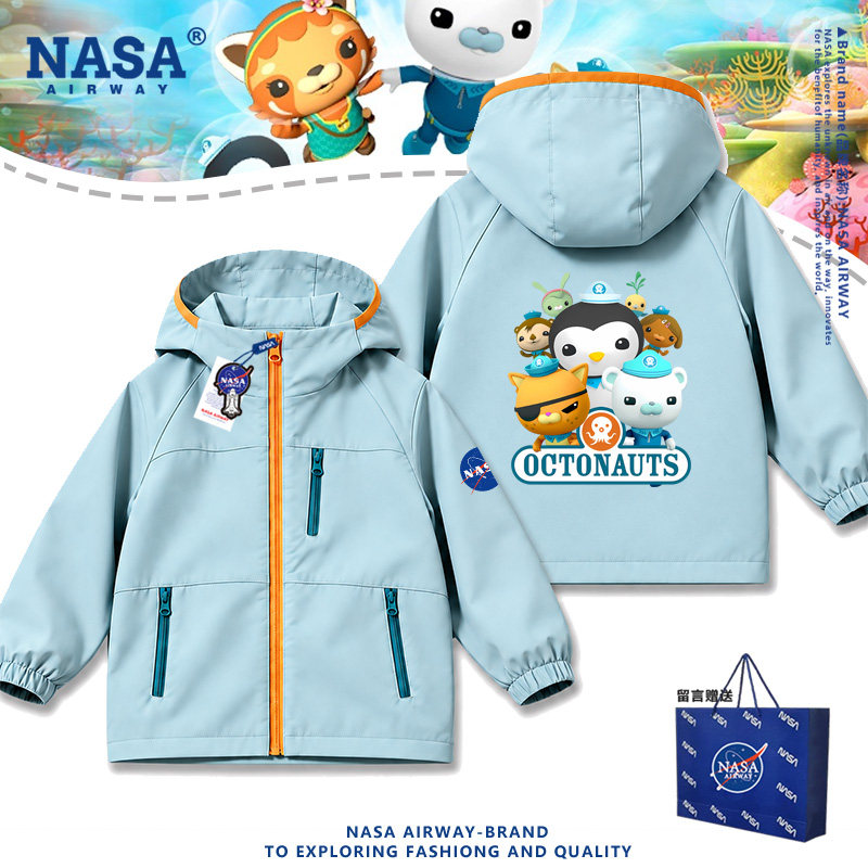 NASA联名海底小纵队卡通动漫周边儿童夹克男女连帽冲锋衣外套新款