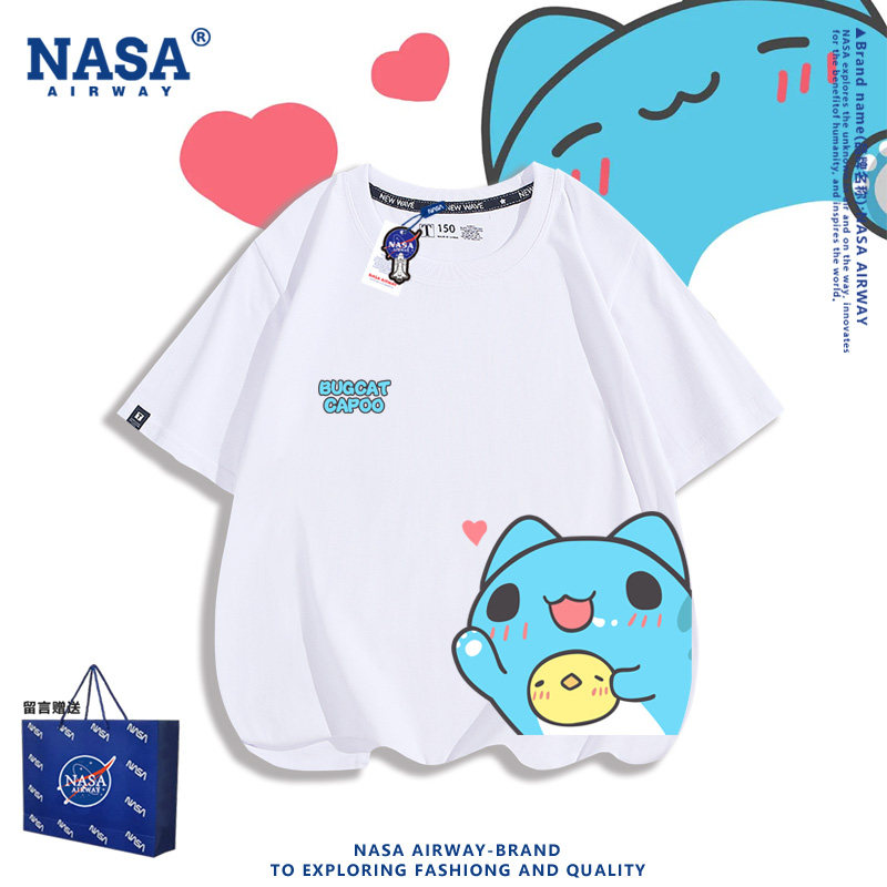 NASA联名猫猫虫咖波卡通图案印花儿童男女纯棉短袖T恤半袖夏季上