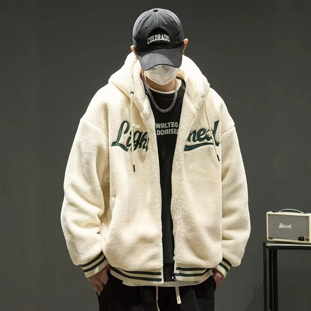 2024新款羊绒衫外套男士秋冬季加绒加厚棉服青少年连帽保暖防寒