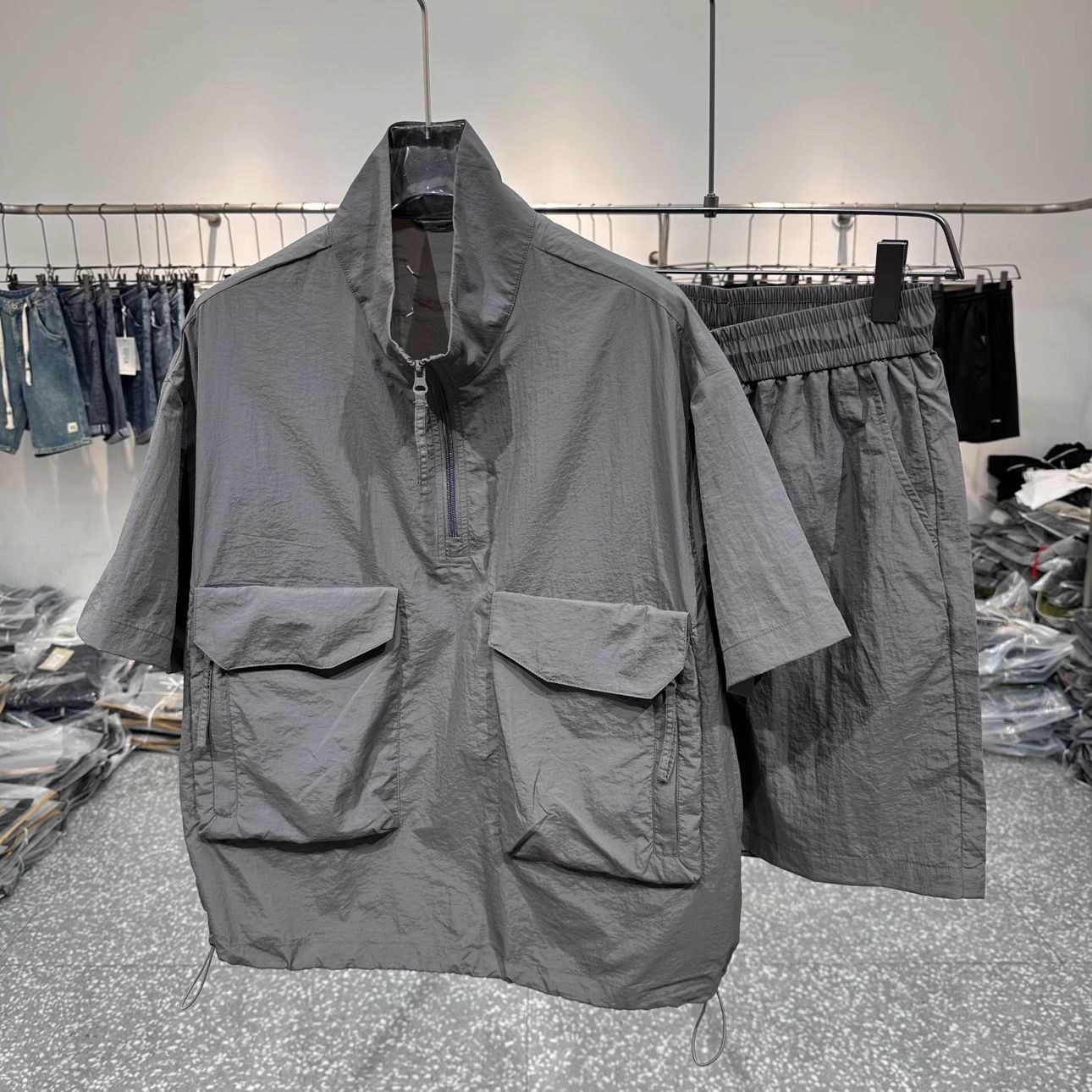 夏季套装男士大码凉感冰丝短袖t恤男衬衫五分短裤两件套男装潮牌