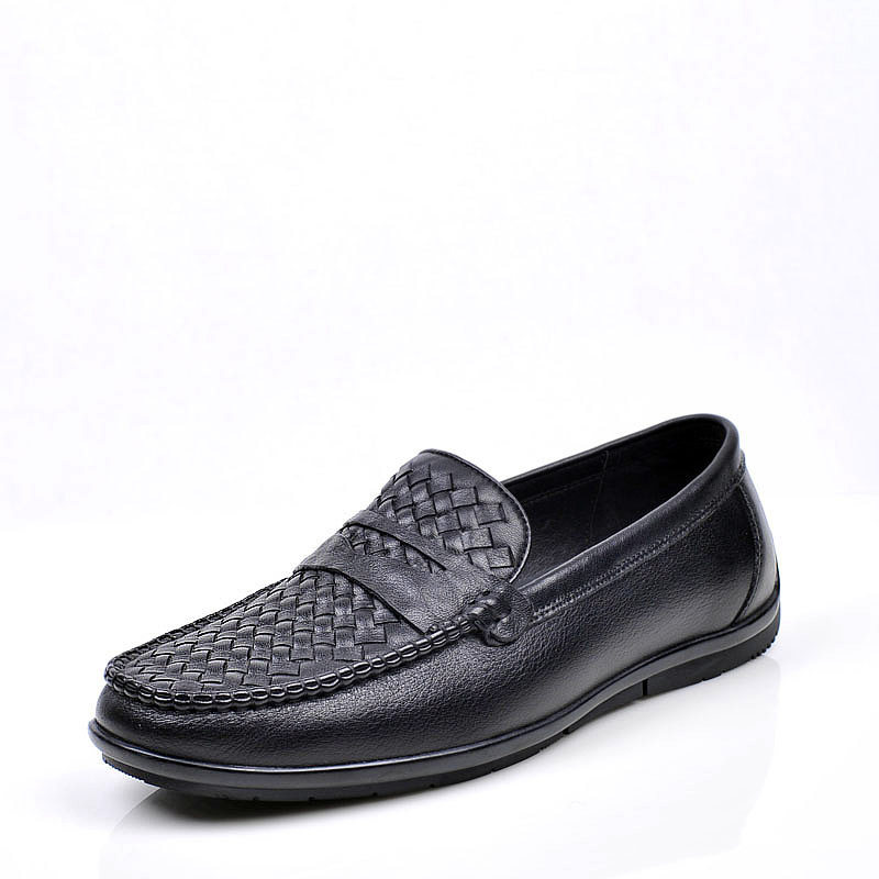 断码清仓真皮头层牛皮手工编织一脚蹬透气尖头乐福皮鞋豆豆鞋